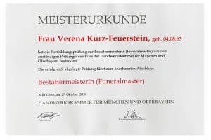 Meisterurkunde Funeralmaster