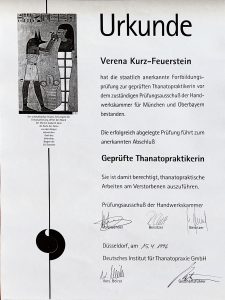 Urkunde Thanatopraktikerin