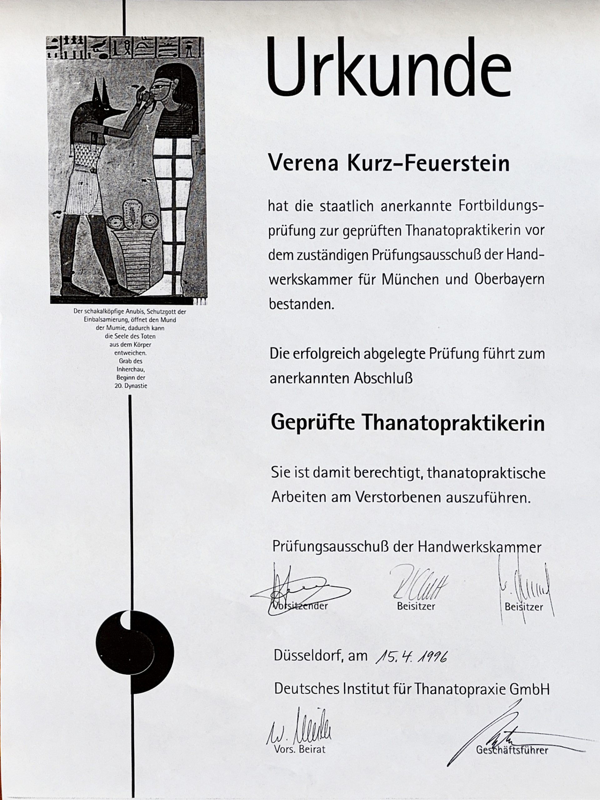Urkunde Thanatopraktikerin